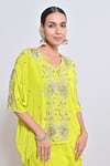 Buy_Keith Gomes_Lime Crepe, Silk Organza Sequins, Embroidery V-neck Flower Kaftan And Palazzo Set _Online_at_Aza_Fashions