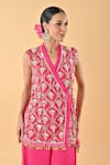 Buy_Keith Gomes_Pink Chiffon, Crepe Sequins, Tassels, Embroidery, Overlap Tunic And Palazzo Set _Online_at_Aza_Fashions