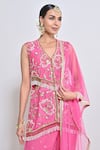 Buy_Keith Gomes_Pink Georgette, Net Beads, Mirrors, Embroidery V-neck And Tunic Gharara Set _Online_at_Aza_Fashions