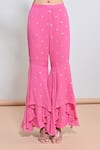 Shop_Keith Gomes_Pink Georgette, Net Beads, Mirrors, Embroidery V-neck And Tunic Gharara Set _Online_at_Aza_Fashions