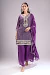 Buy_Samyukta Singhania_Purple Chinon, Silk, Chiffon Embroidery, Gota Bandhani Print Kurta Sharara Set _at_Aza_Fashions
