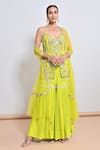 Buy_Keith Gomes_Green Silk Organza, Chiffon, Crepe, Net Beads, And Embellished Tunic Gharara Set _at_Aza_Fashions