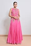 Keith Gomes_Pink Silk Organza Beads, Mirrors, Embroidery, And Embellished Tunic & Palazzo Set _Online_at_Aza_Fashions