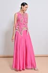 Shop_Keith Gomes_Pink Silk Organza Beads, Mirrors, Embroidery, And Embellished Tunic & Palazzo Set _Online_at_Aza_Fashions