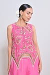 Keith Gomes_Pink Silk Organza Beads, Mirrors, Embroidery, And Embellished Tunic & Palazzo Set _at_Aza_Fashions