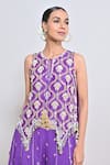 Buy_Keith Gomes_Purple Georgette Sequins, Tassels, Embroidery Round Neck Tunic And Palazzo Set _Online_at_Aza_Fashions