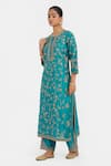 Buy_Kora_Teal Chanderi Silk Embroidery, Sequins, Beads, Gota Patti Round Dori Jaal Kurta _at_Aza_Fashions
