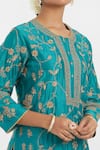 Shop_Kora_Teal Chanderi Silk Embroidery, Sequins, Beads, Gota Patti Round Dori Jaal Kurta _Online_at_Aza_Fashions