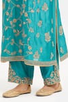 Shop_Kora_Teal Silk, Chanderi Embroidery, Sequins, Beads, Gota Dori Jaal Kurta And Pant _Online_at_Aza_Fashions
