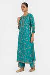Shop_Kora_Teal Chanderi , Organza Dori Jaal Kurta, Pant And Dupatta Set _Online_at_Aza_Fashions