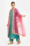 Buy_Kora_Teal Chanderi , Organza Dori Jaal Kurta, Pant And Dupatta Set 