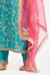 Shop_Kora_Teal Chanderi , Organza Dori Jaal Kurta, Pant And Dupatta Set 