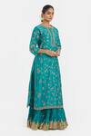 Buy_Kora_Teal Chanderi Silk Embroidery, Sequins, Beads Round Neck Dori And Kurta _at_Aza_Fashions