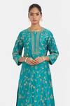 Kora_Teal Chanderi Silk Embroidery, Sequins, Beads Round Neck Dori And Kurta _Online_at_Aza_Fashions