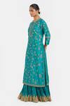 Buy_Kora_Teal Chanderi Silk Embroidery, Sequins, Beads Round Neck Dori And Kurta _Online_at_Aza_Fashions