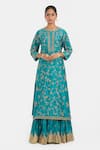 Buy_Kora_Teal Chanderi Silk Embroidery, Sequins, Beads, Dori Jaal Kurta And Kali Lehenga _at_Aza_Fashions