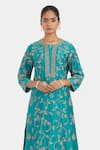 Kora_Teal Chanderi Silk Embroidery, Sequins, Beads, Dori Jaal Kurta And Kali Lehenga _Online_at_Aza_Fashions