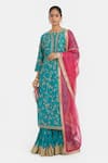 Buy_Kora_Teal Chanderi , Organza Embroidery, Dori Jaal Kurta Lehenga And Dupatta _at_Aza_Fashions