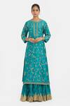 Buy_Kora_Teal Chanderi , Organza Embroidery, Dori Jaal Kurta Lehenga And Dupatta 