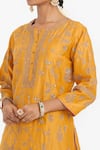 Kora_Yellow Chanderi Silk Embroidery, Sequins, Beads Round Neck Dori Jaal Kurta _at_Aza_Fashions