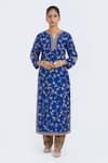 Buy_Kora_Blue Chanderi Silk Embroidery, Sequins, Beads Dori Jaal Kurta With Gota Piping _at_Aza_Fashions