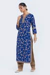 Kora_Blue Chanderi Silk Embroidery, Sequins, Beads Dori Jaal Kurta With Gota Piping _Online_at_Aza_Fashions