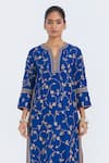 Buy_Kora_Blue Chanderi Silk Embroidery, Sequins, Beads Round Neck, Split Dori Jaal Kurta _Online_at_Aza_Fashions