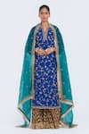 Buy_Kora_Blue Chanderi , Organza Dori Jaal Kurta, Sharara And Dupatta Set _at_Aza_Fashions
