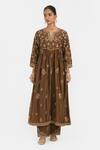 Buy_Kora_Olive Green Silk, Silk, Embroidery, Dori Kurta And Pants _at_Aza_Fashions