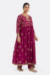Kora_Fuchsia Silk, Silk, Embroidery, Dori Kurta And Pants Set _Online_at_Aza_Fashions