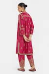 Shop_Kora_Fuchsia Chanderi Silk Embroidery, Sequins, Beads Mandarin Collar Dori Kurta _at_Aza_Fashions