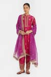 Buy_Kora_Fuchsia Chanderi Silk Embroidery, Sequins, Beads Mandarin Collar Dori Kurta _Online_at_Aza_Fashions