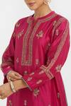 Shop_Kora_Fuchsia Chanderi Silk Embroidery, Sequins, Beads Mandarin Collar Dori Kurta _Online_at_Aza_Fashions