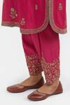 Buy_Kora_Fuchsia Chanderi Silk Embroidery, Sequins, Beads Mandarin Collar Dori Kurta 