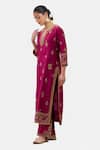 Buy_Kora_Fuchsia Chanderi Silk Embroidery, Sequins, Beads, Gota Patti Round Dori Kurta _at_Aza_Fashions