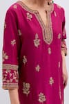 Buy_Kora_Fuchsia Chanderi Silk Embroidery, Sequins, Beads, Gota Patti Round Dori Kurta _Online_at_Aza_Fashions
