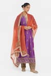 Buy_Kora_Purple Chanderi Silk Embroidery, Sequins, Beads Round Neck, Split Dori Kurta _Online_at_Aza_Fashions