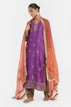 Shop_Kora_Purple Chanderi Silk Embroidery, Sequins, Beads Round Neck, Split Dori Kurta _Online_at_Aza_Fashions