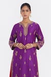 Buy_Kora_Purple Chanderi , Organza Beads, Dori Kurta Sharara And Dupatta Set _Online_at_Aza_Fashions