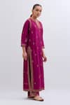 Kora_Fuchsia Chanderi Silk Embroidery, Sequins, Beads, Piping, Gota Patti Dori Kurta _Online_at_Aza_Fashions