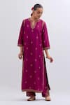 Buy_Kora_Fuchsia Chanderi Silk Embroidery, Sequins, Beads, Piping, Gota Patti Dori Kurta _at_Aza_Fashions