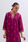 Buy_Kora_Fuchsia Chanderi Silk Embroidery, Sequins, Beads, Piping, Gota Patti Dori Kurta _Online_at_Aza_Fashions