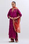 Buy_Kora_Fuchsia Silk, Silk, Embroidery, Dori Kurta And Pants Set _Online_at_Aza_Fashions