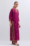 Kora_Fuchsia Chanderi , Organza Embroidery, Dori Kurta, Pant And Dupatta Set _Online_at_Aza_Fashions