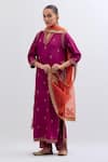 Buy_Kora_Fuchsia Chanderi , Organza Embroidery, Dori Kurta, Pant And Dupatta Set _at_Aza_Fashions