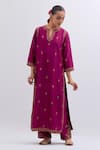 Buy_Kora_Fuchsia Chanderi , Organza Embroidery, Dori Kurta, Pant And Dupatta Set _Online_at_Aza_Fashions