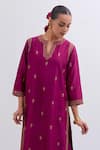 Shop_Kora_Fuchsia Chanderi , Organza Embroidery, Dori Kurta, Pant And Dupatta Set _Online_at_Aza_Fashions