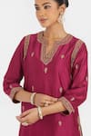 Shop_Kora_Fuchsia Chanderi Silk Embroidery, Sequins, Beads, Gota Patti, Dori Kurta With _Online_at_Aza_Fashions
