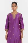 Buy_Kora_Fuchsia Chanderi Silk Embroidery, Sequins, Beads Round Neck, Split Dori Kurta _Online_at_Aza_Fashions