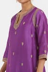 Kora_Fuchsia Chanderi Silk Embroidery, Sequins, Beads Round Neck, Split Dori Kurta _at_Aza_Fashions
